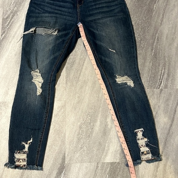 NY&Co Ankle Jeans size 10 holes & frayed hems dark wash patches - Picture 6 of 10